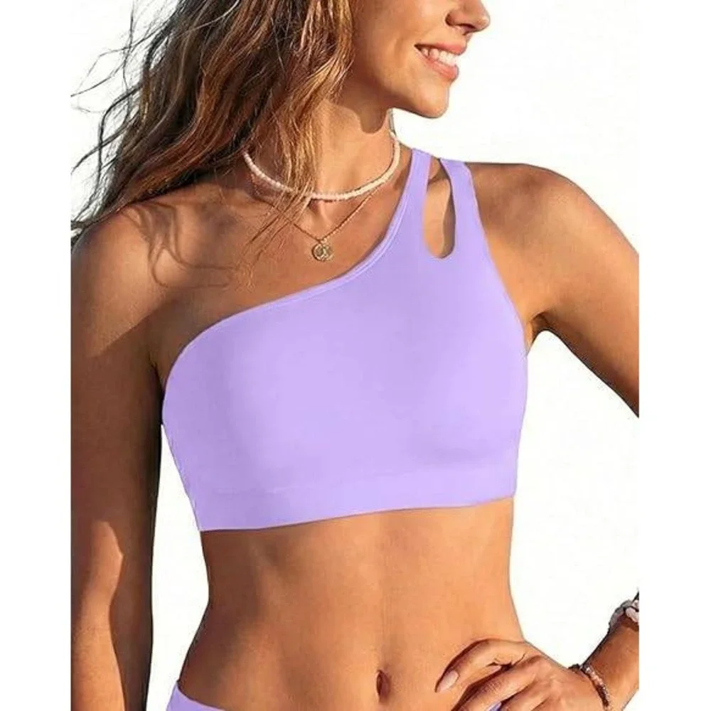 MSRP $26 Talisea Women's M Lavender One‎ Shoulder Bikini Top - Keyhole Swim Tops